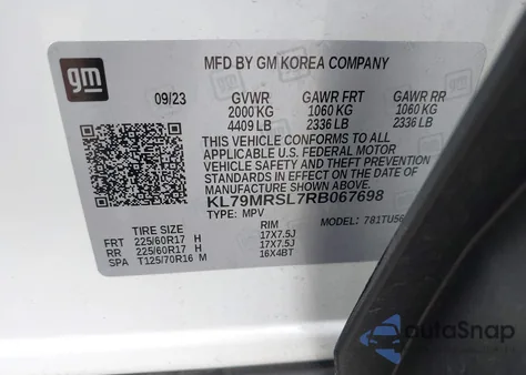 2024 Chevrolet Trailblazer Awd Lt из США, поврежденный, VIN KL79MRSL7RB067698